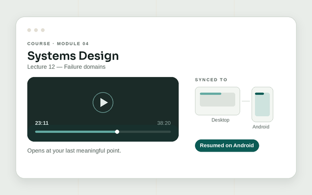 A Maharo course reopening at its last position and syncing that position to an Android phone